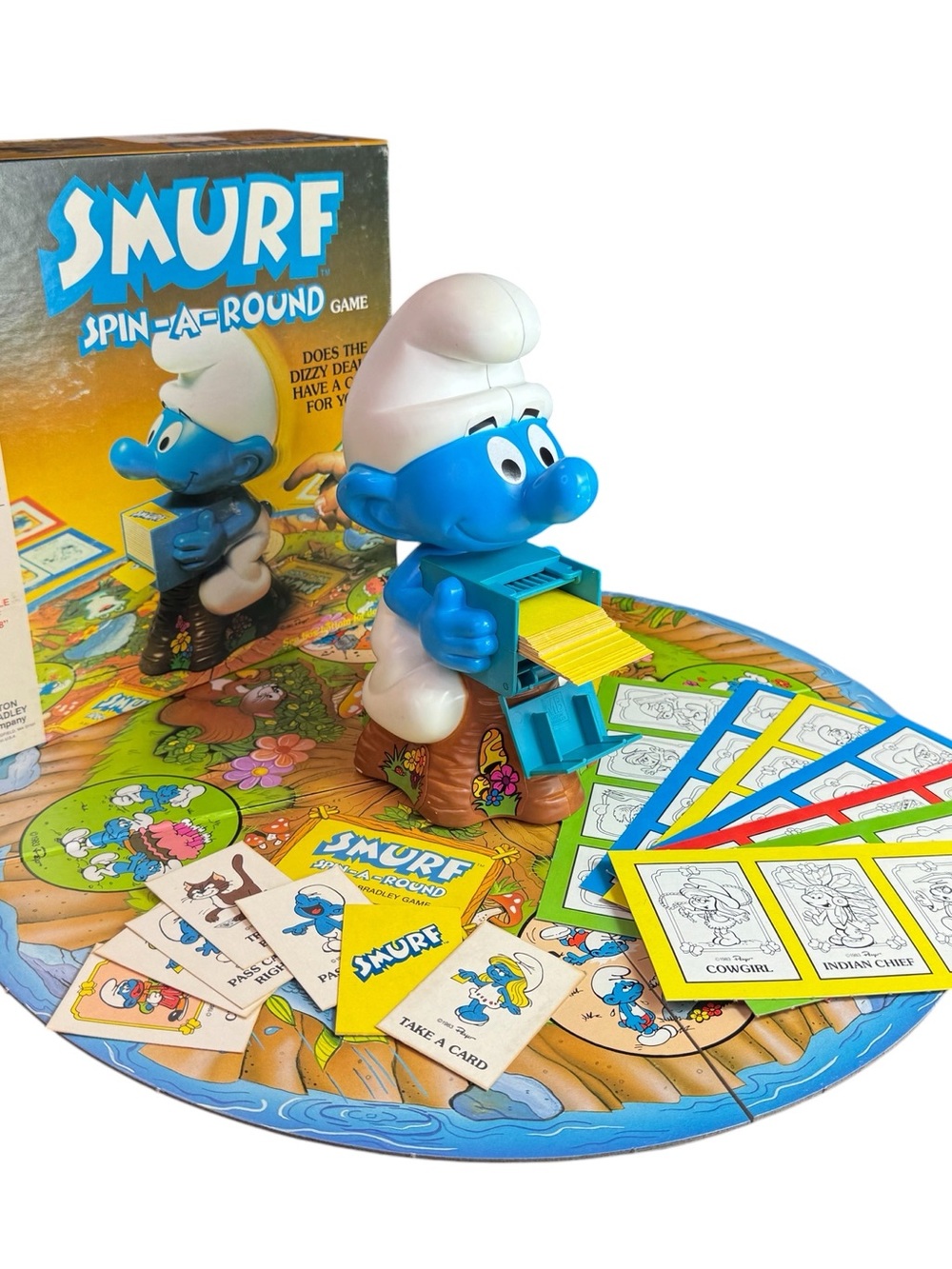 Vtg 1983 Smurf Spin-A-Round Board Game Milton Bradley MB Complete